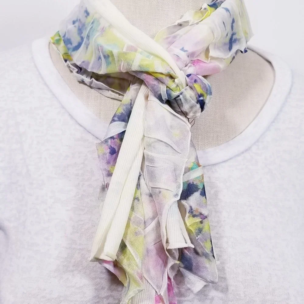 Purple Green Cream Floral Flutter Scarf Lightweight Women Accessory Multiwear